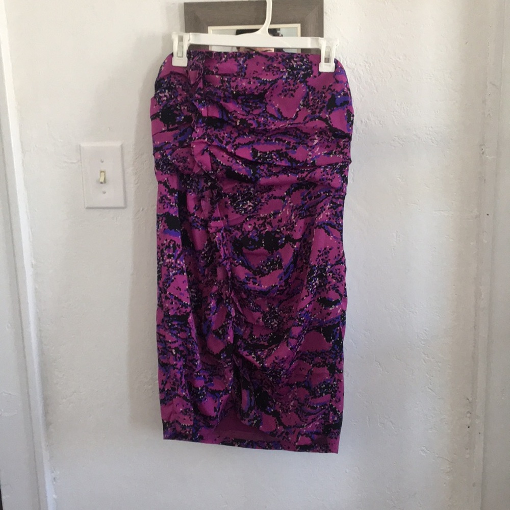 BCBG mini dress fitted with ruffle strapless